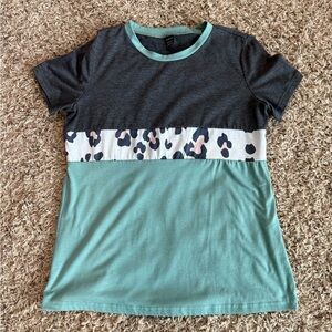 Stylish Adult Colorblock T-Shirt - Black, Mint, and Leopard Print